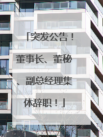 突发公告！董事长、董秘、副总经理集体辞职！