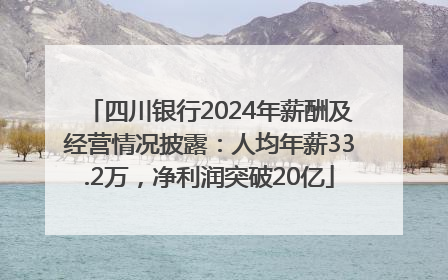 四川银行2024年薪酬及经营情况披露：人均年薪33.2万，净利润突破20亿