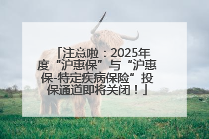 注意啦：2025年度“沪惠保”与“沪惠保-特定疾病保险”投保通道即将关闭！